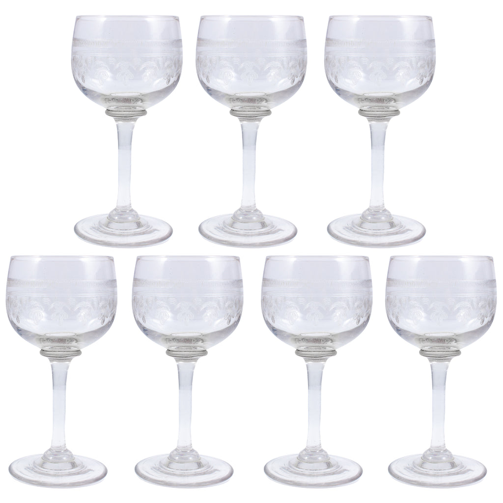 Vintage French Engraved Crystal Cordial Glasses | Set of 7