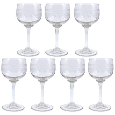 Vintage French Engraved Crystal Cordial Glasses | Set of 7