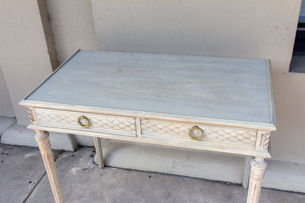 Antique French Louis XVI Style Wood Writing Desk in Greige Wash