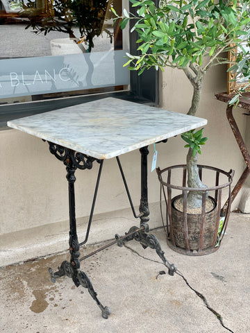 Antique French Iron Bistro Table with Square Marble Top