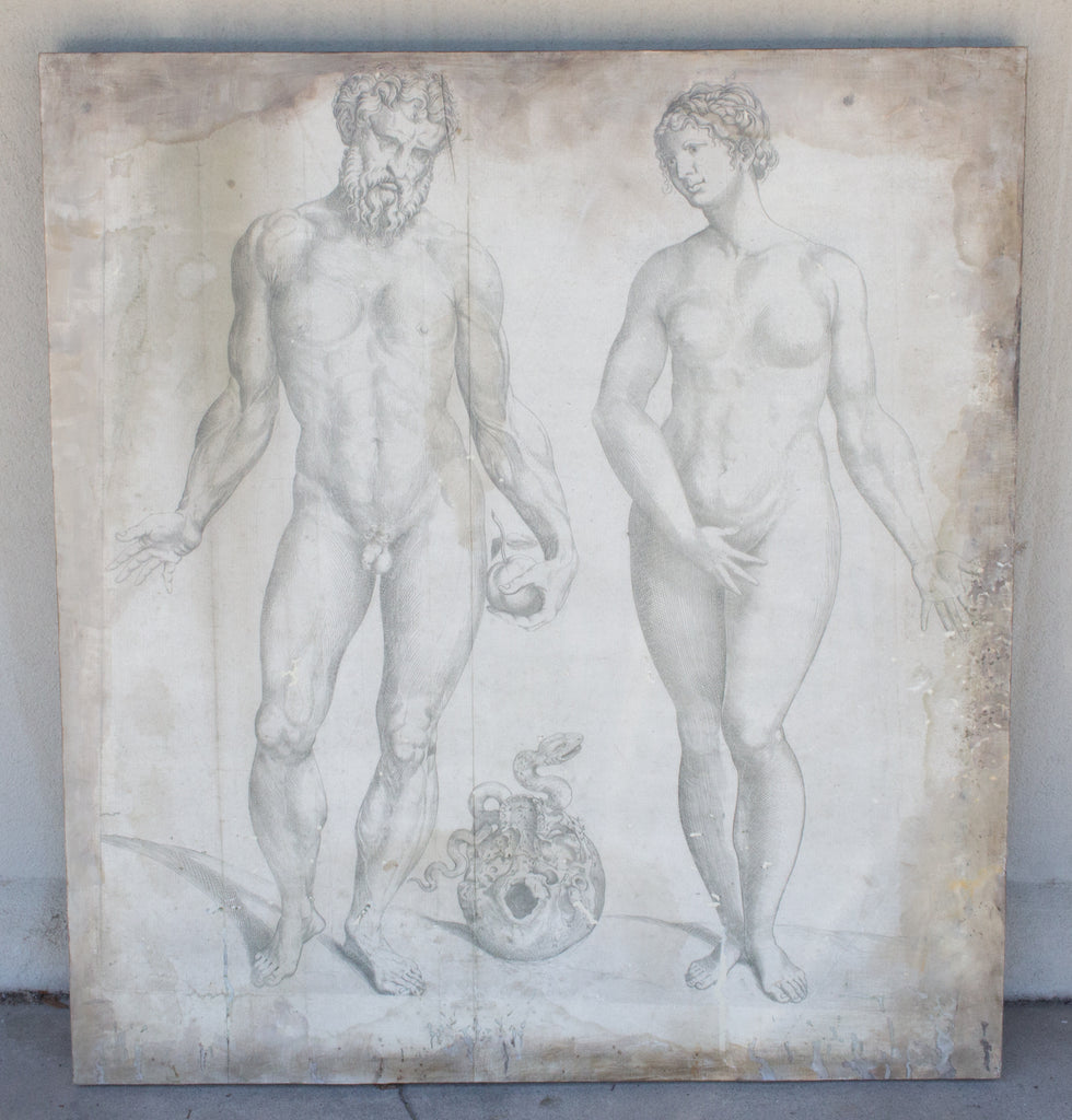 Oversized Adam & Eve Print by Andreas Vesalius on Wood