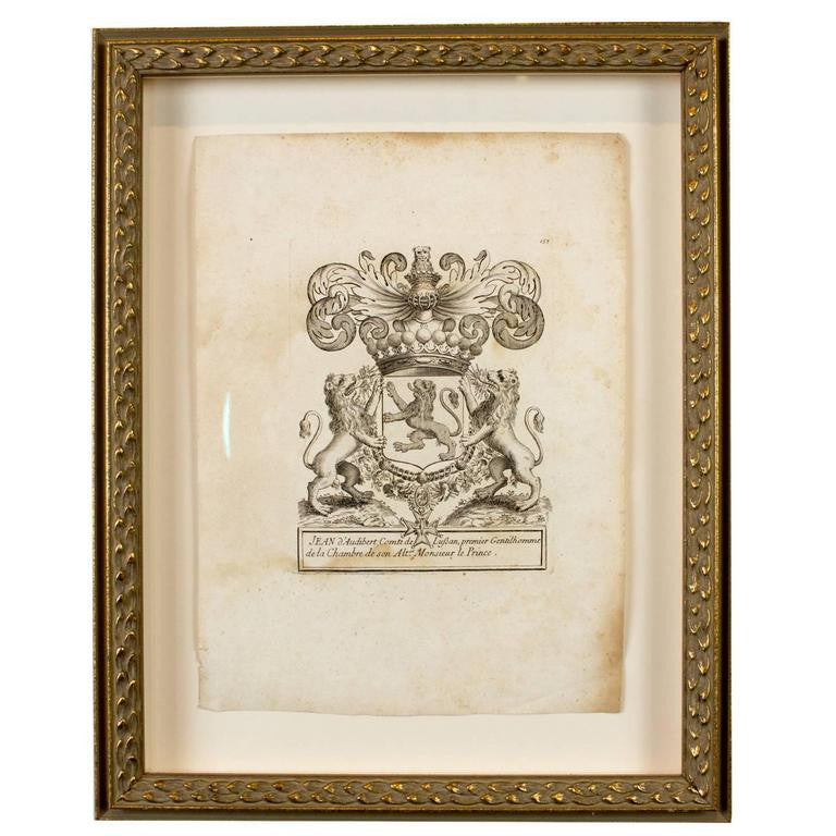 18th Century French Coat of Arms Etching of Jean D'audibert, Comte De Lussan