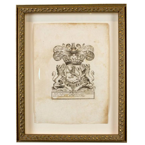 18th Century French Coat of Arms Etching of Jean D'audibert, Comte De Lussan