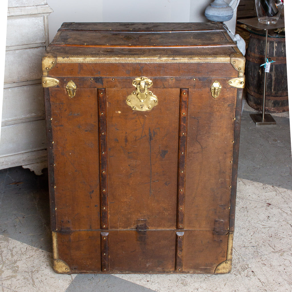 Antique Tall Leather Trunk Luggage with Front Opening Panel found in France