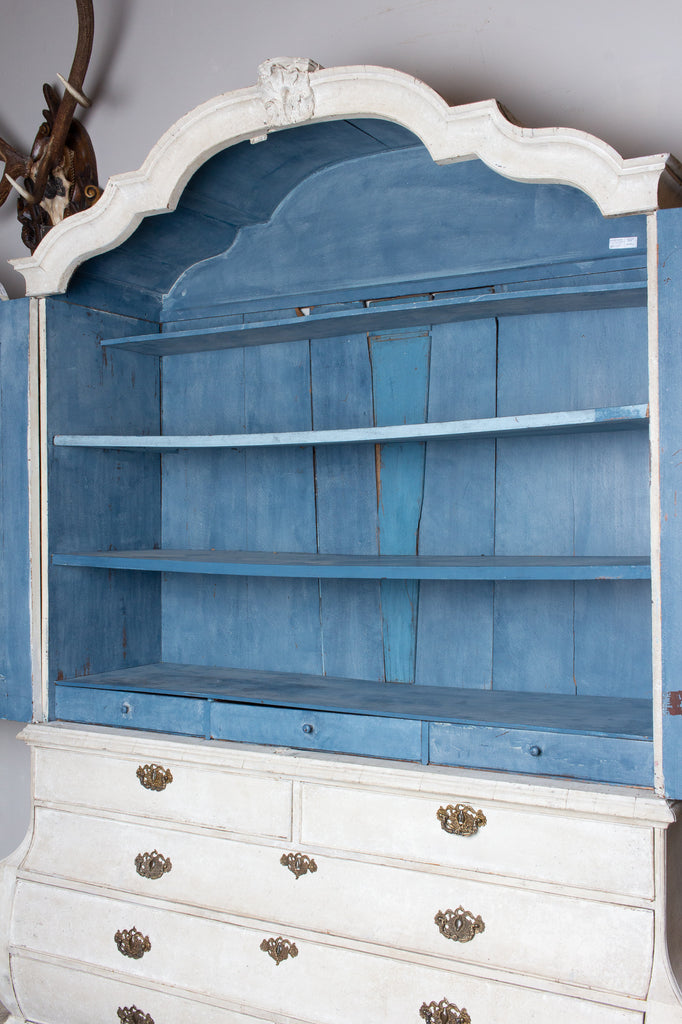 19th Century Painted Dutch Linen Press in Cream and Blue