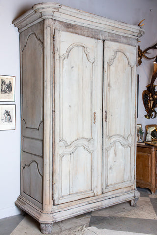 Large Antique French Oak Armoire in Greige Wash