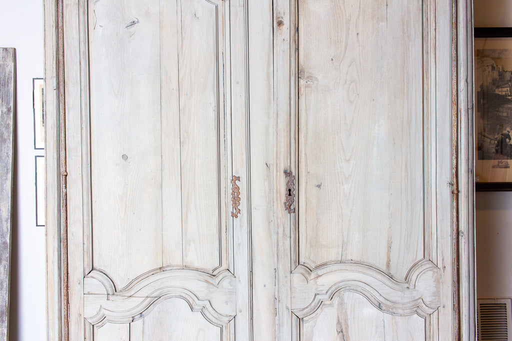 Large Antique French Oak Armoire in Greige Wash