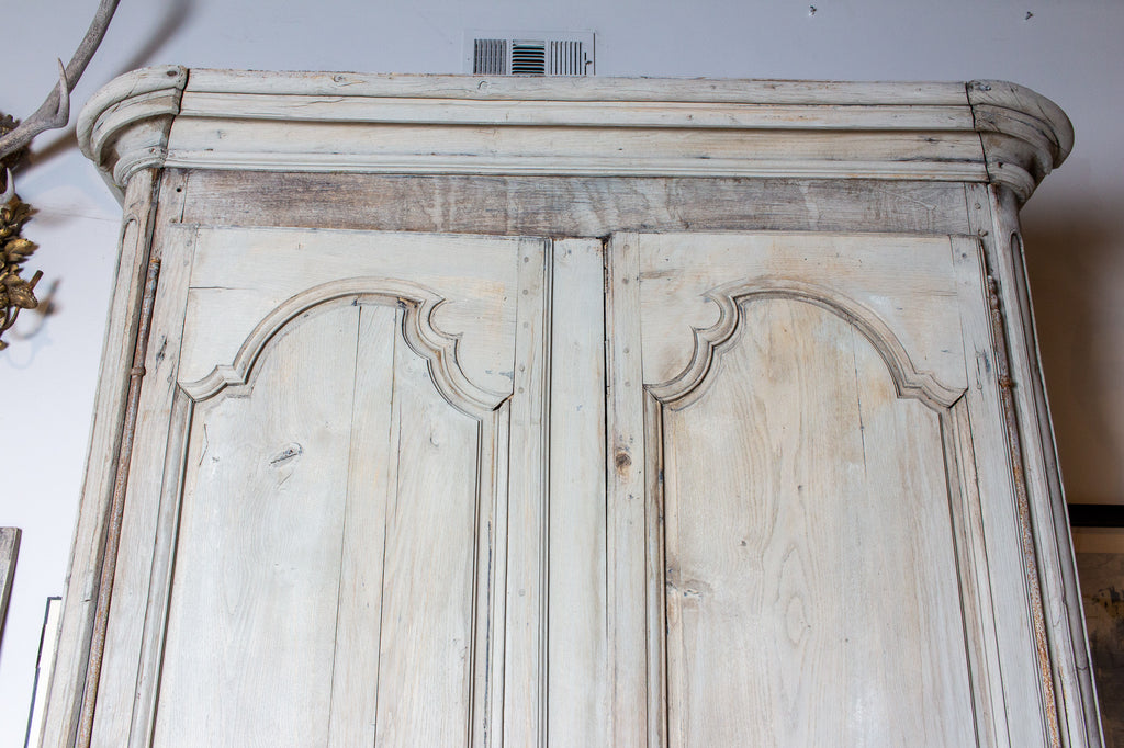 Large Antique French Oak Armoire in Greige Wash