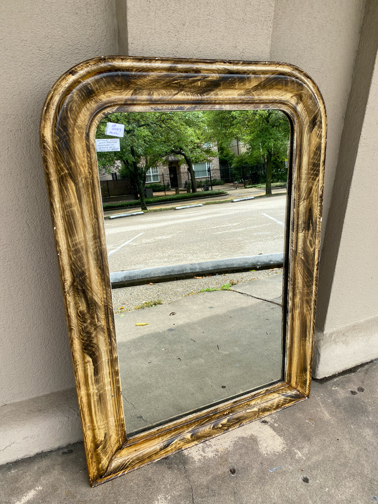 Antique French Louis Philippe Mirror with Faux Bois Painted Finish