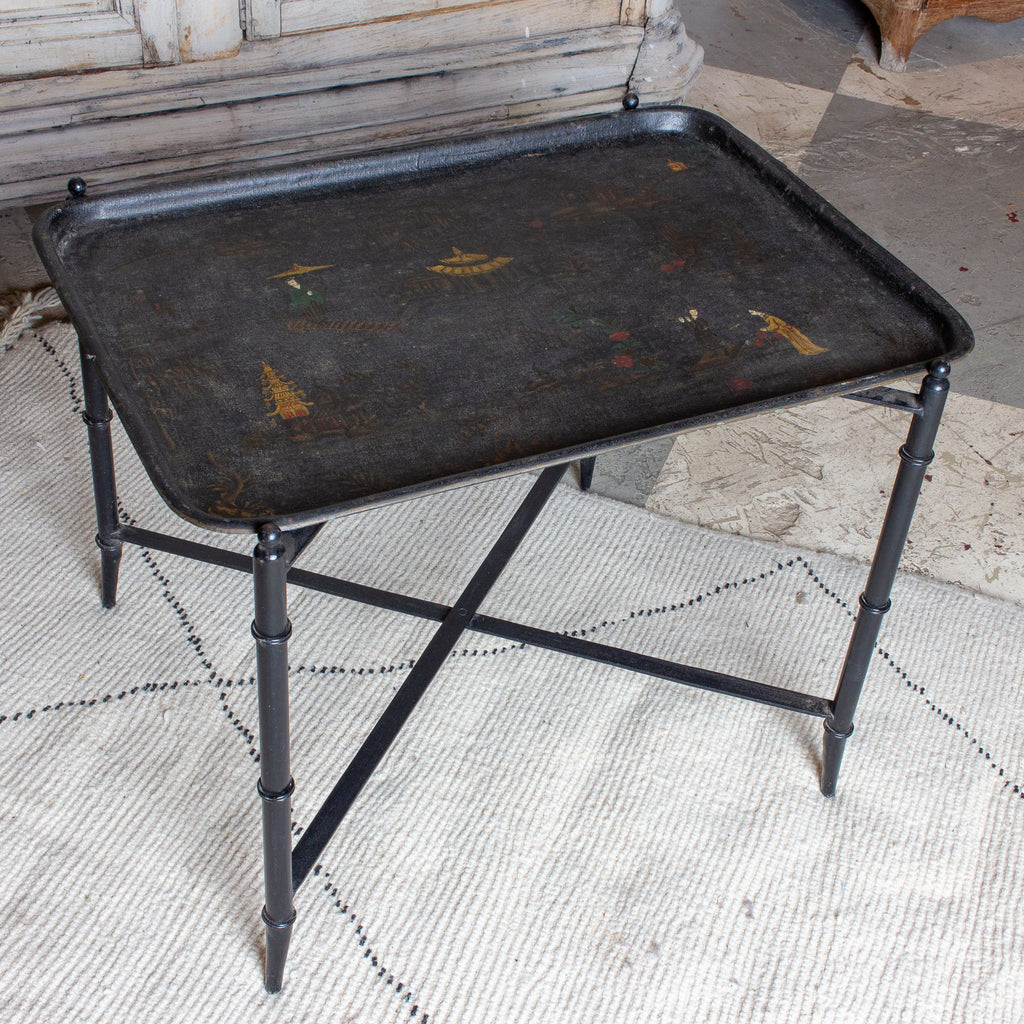 Vintage French Chinoiserie Tray Table in Black and Gold