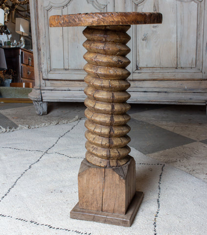 Antique French Solid Wood Tourniquet Pedestal Table