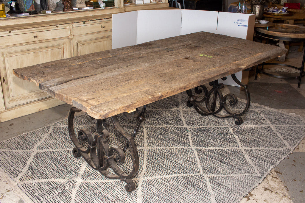 Antique Spanish Oak & Iron Dining Table