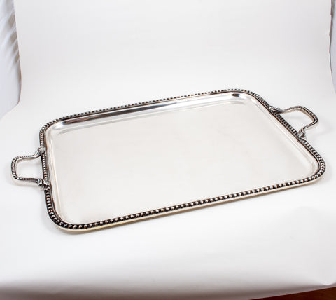 Antique Silverplate Handled Tray with Beaded Edge found in France