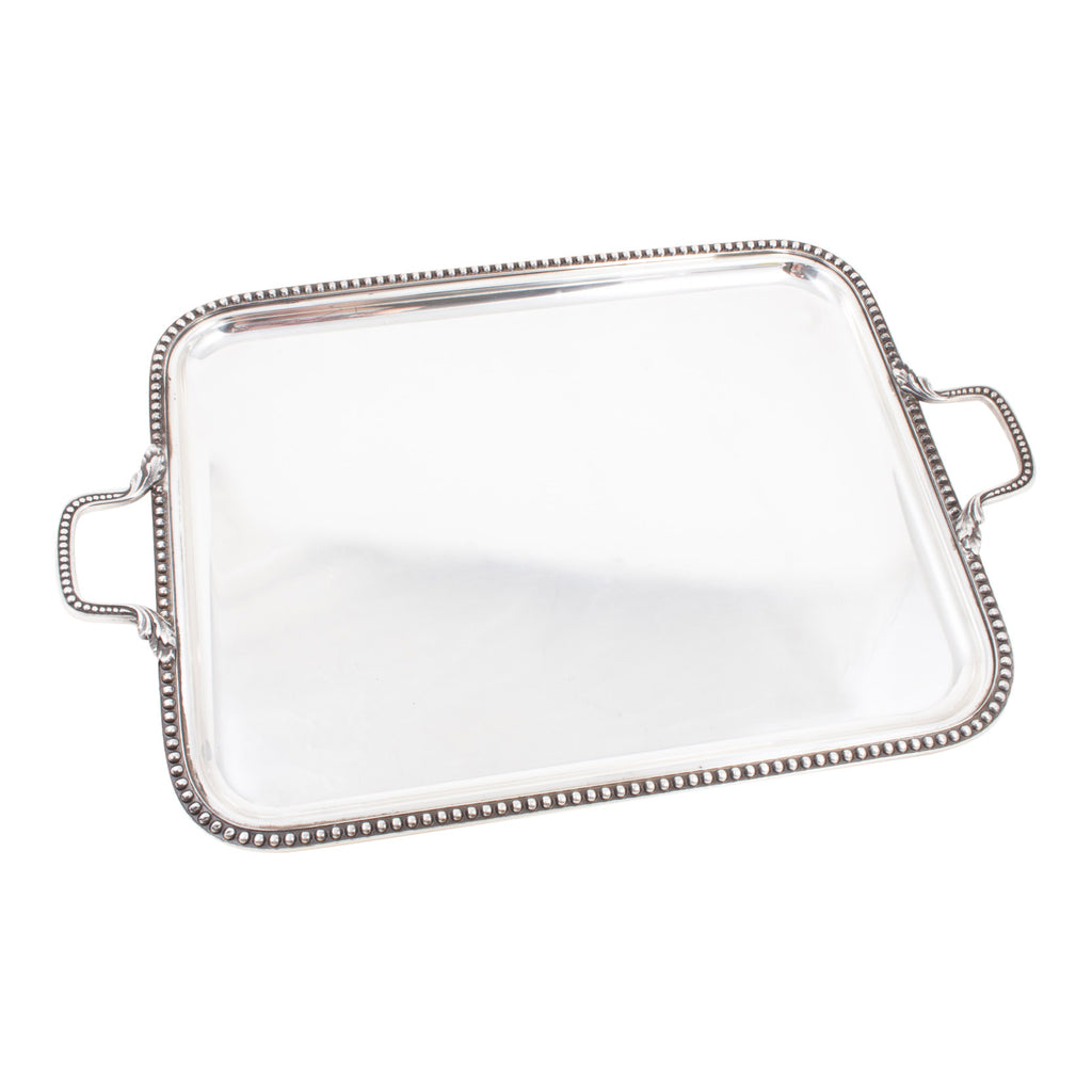 Antique Silverplate Handled Tray with Beaded Edge found in France