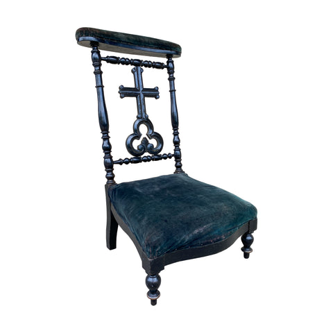 Antique French Napoleon III Ebonized Wood & Velvet Prie Dieu Prayer Chair