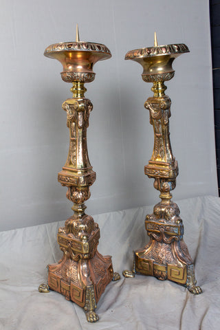 Oversized 19th Century Italian Brass Candlesticks