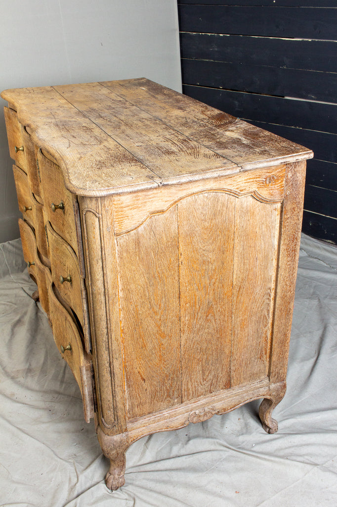 Antique French Stripped Oak Curved-Front Three-Drawer Commode
