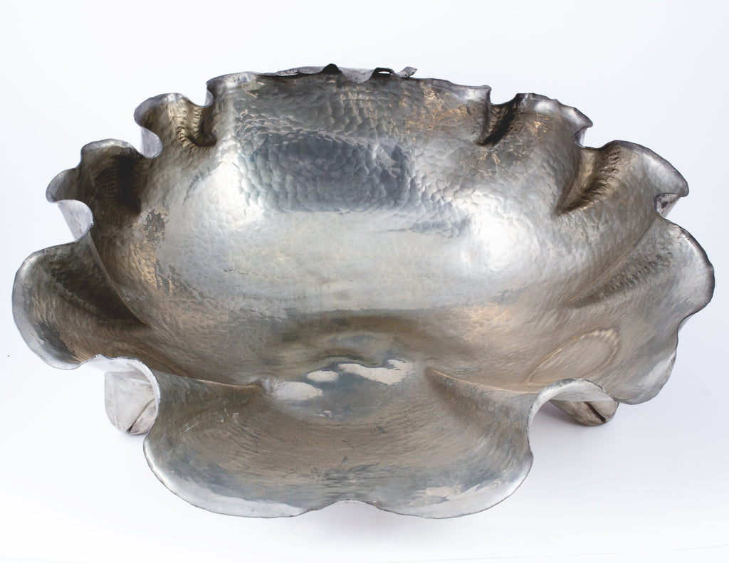 Handmade Vintage Italian Pewter Shell-Form Footed Bowl by Peltro