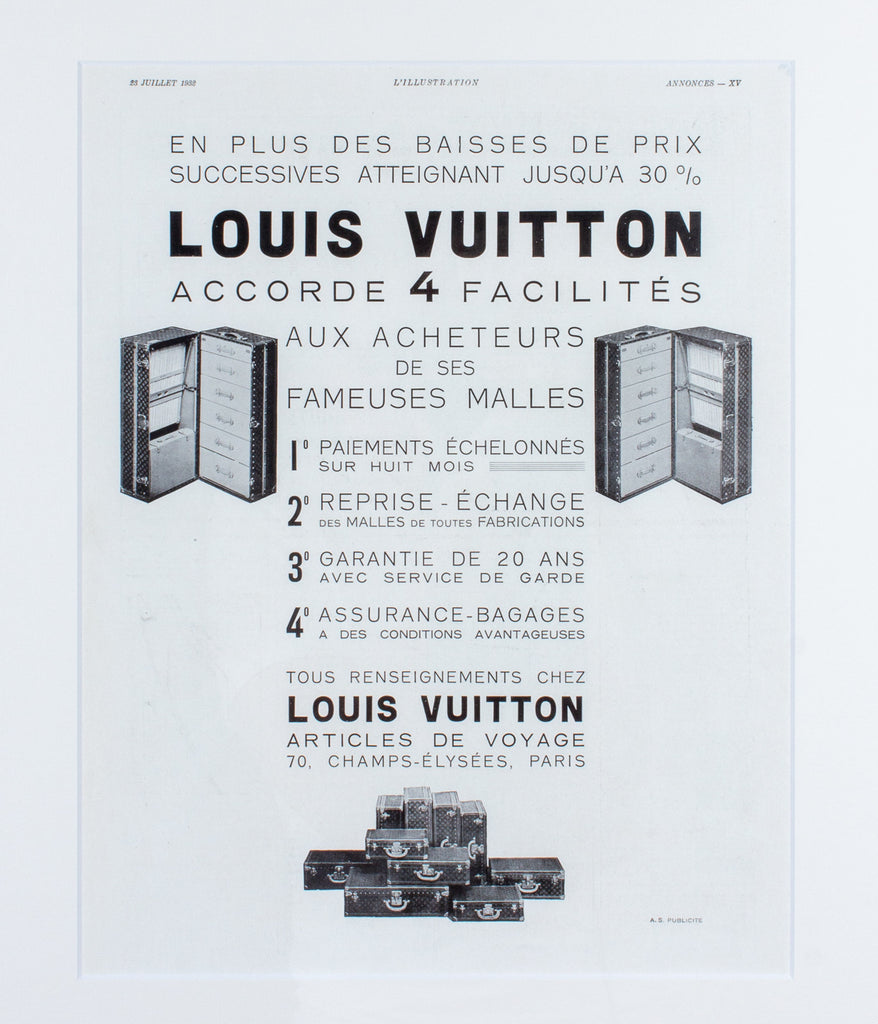 Framed 1930s Original French Louis Vuitton Luggage Print Ads