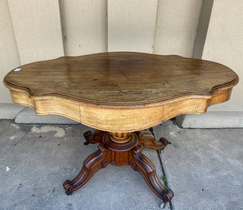 Antique French Mahogany Side Table with Drawers and Casters, circa 1890