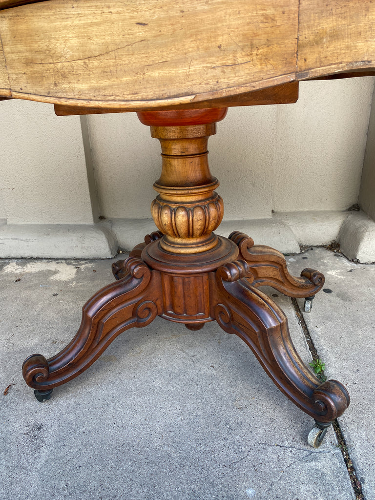 Antique French Mahogany Side Table with Drawers and Casters, circa 1890