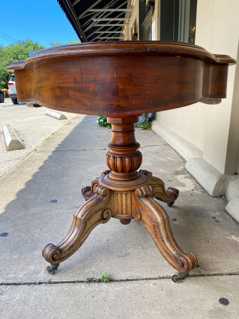 Antique French Mahogany Side Table with Drawers and Casters, circa 1890