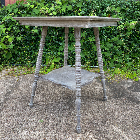 Antique Oak Side Table with Turned Legs in Hand Painted Greige Finish