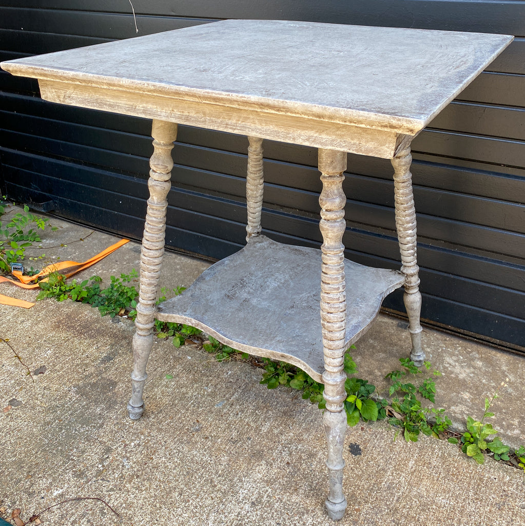 Antique Oak Side Table with Turned Legs in Hand Painted Greige Finish