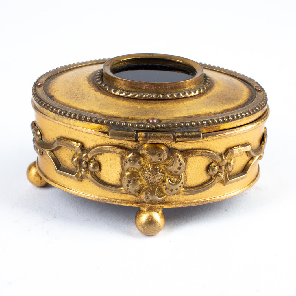 Miniature Brass & Inlaid Onyx Keepsake Box found in Italy