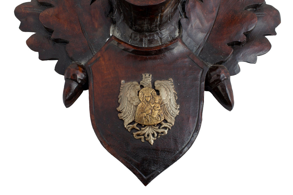 19th c Prussian Chamois Trophies with Napoleonic Wappen on Hand-Carved Plaques