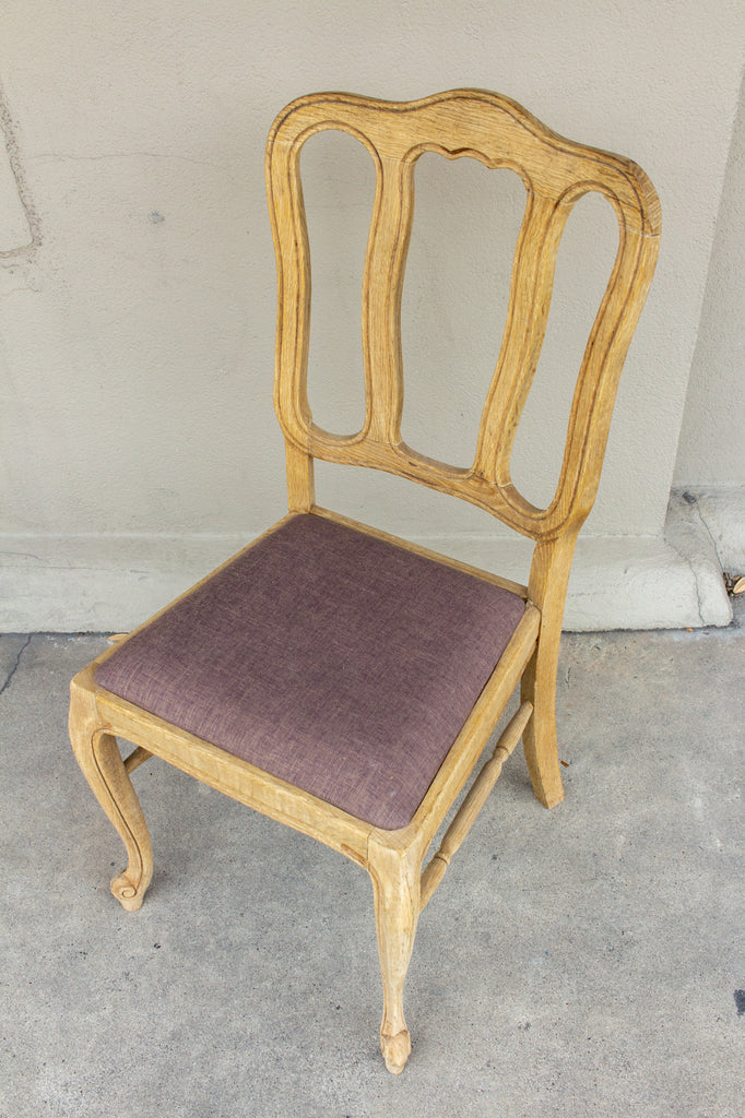 Vintage French Oak Dining Chairs with Belgian Linen Seat