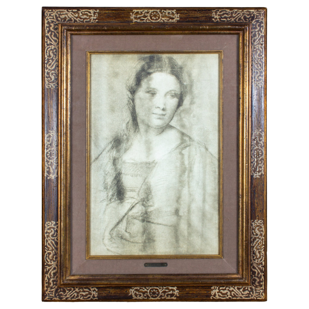 Antique Framed Vecellio Portrait of a Young Woman Print found in France