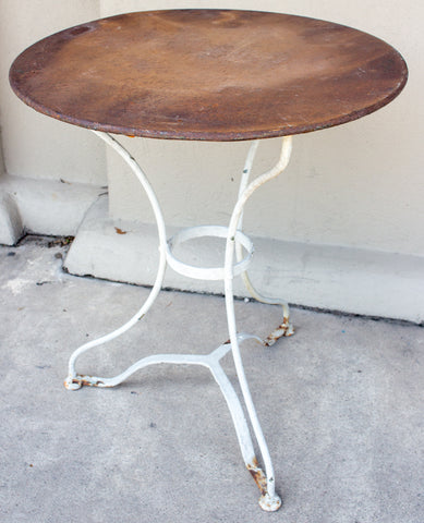 1930s French Rustic Metal Garden Table with White Base