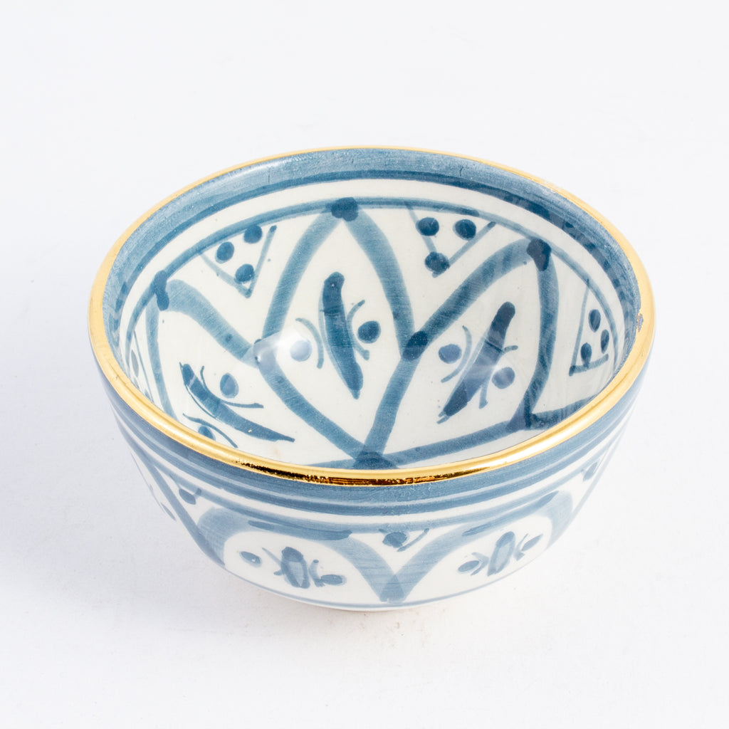 Handmade Zwak Pattern Glazed Moroccan Condiment Bowls with 12K Gold