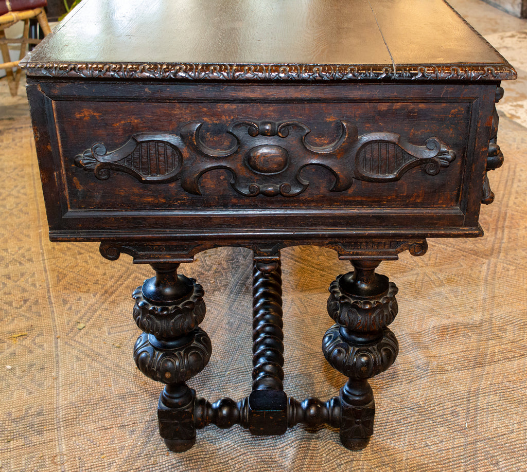 Antique Jacobean Style Ebonized Wood Desk, circa 1870