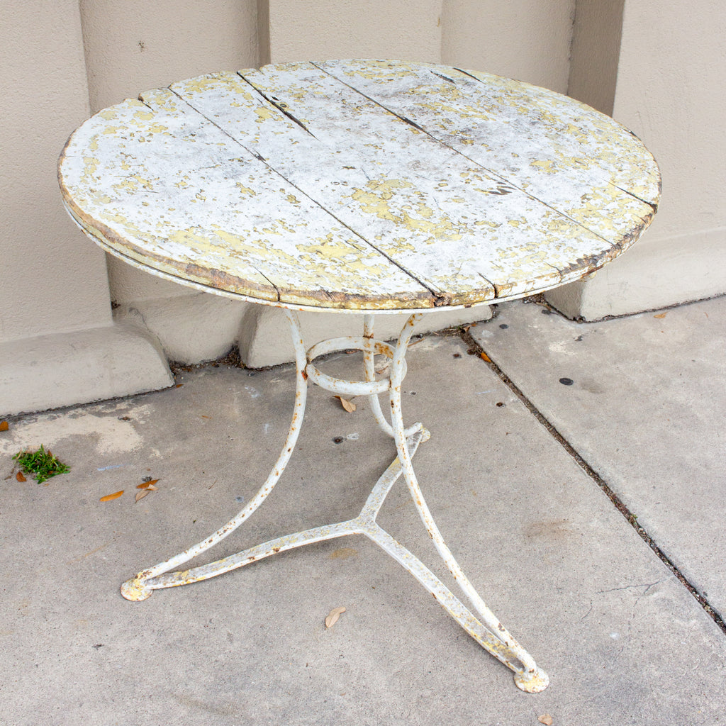 Antique French Distressed Iron and Painted Wood Garden Bistro Table