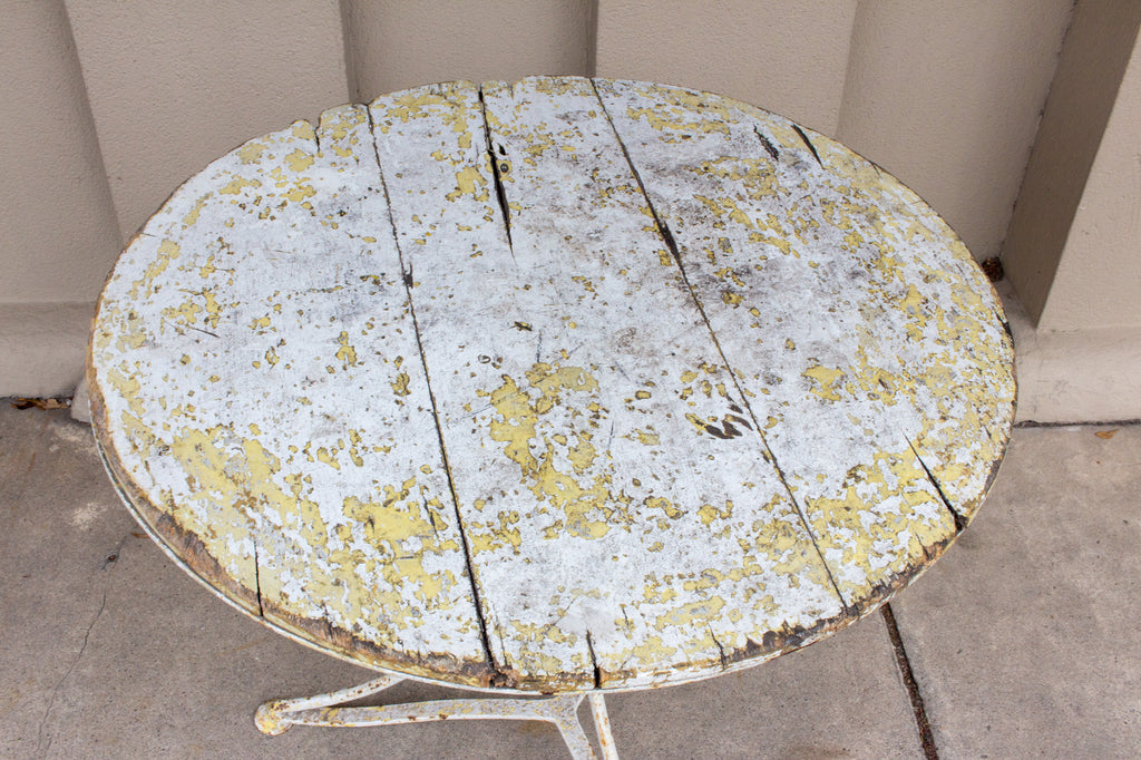 Antique French Distressed Iron and Painted Wood Garden Bistro Table
