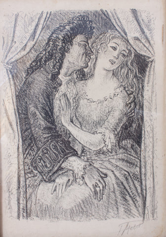 Small Antique Signed French Etching in Gilt Frame