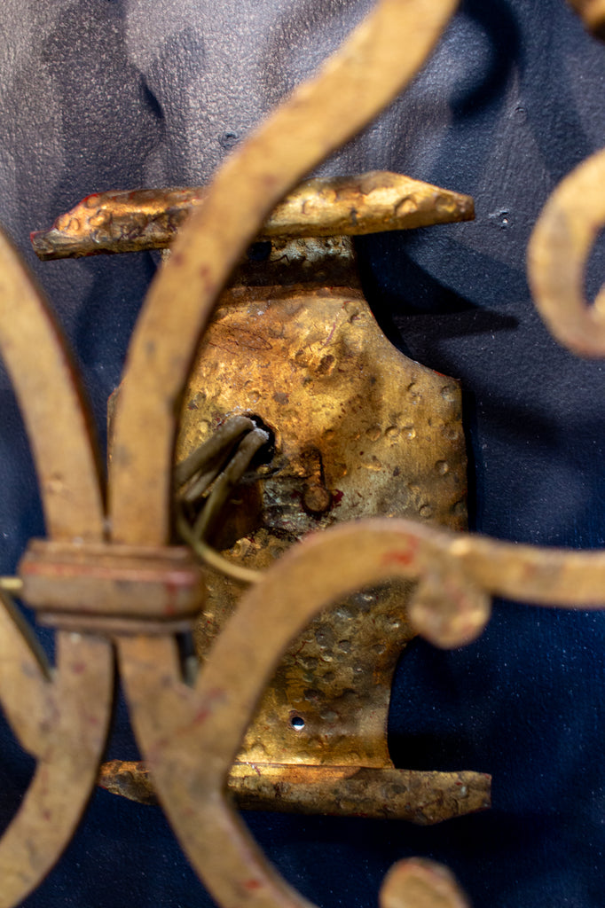 Pair of Antique French Gilt Iron Candelabra Sconces