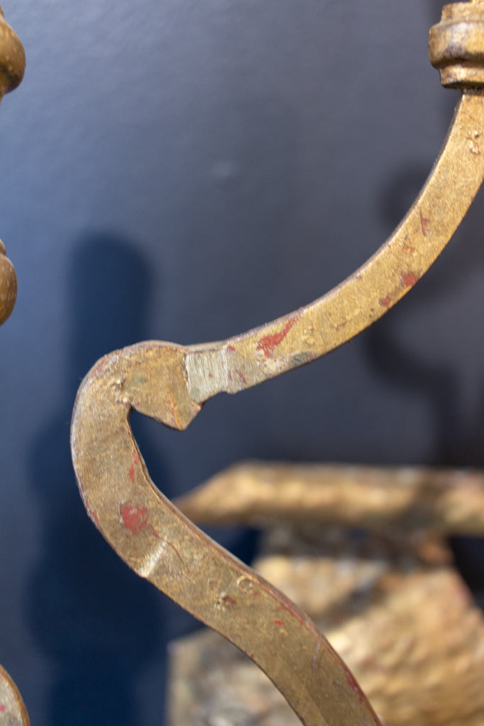 Pair of Antique French Gilt Iron Candelabra Sconces