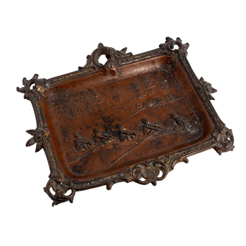 Antique French Bronze Tray with Rowing Image