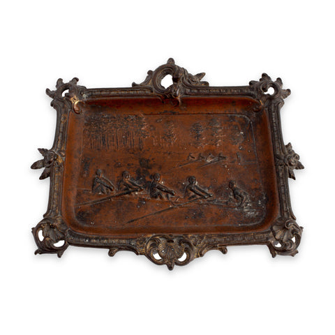 Antique French Bronze Tray with Rowing Image