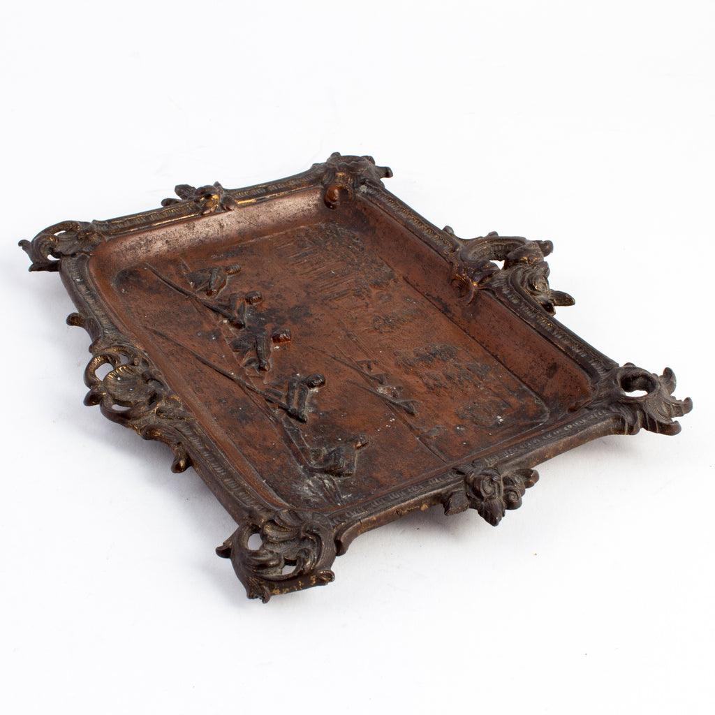 Antique French Bronze Tray with Rowing Image