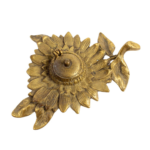 Antique French Brass Sunflower Inkwell
