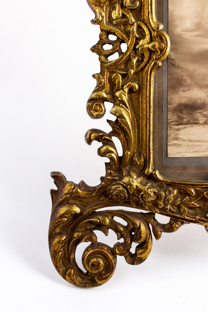 Antique French Art Nouveau Brass Tabletop Frame with Photograph