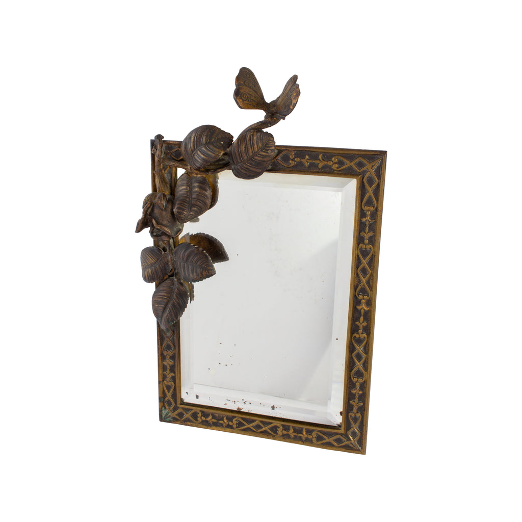 Antique French Art Nouveau Beveled Mirror with Dragonfly Detail