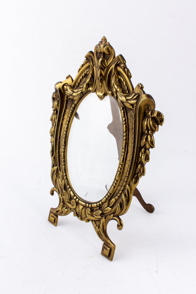 Antique French Ovular Art Nouveau Brass Tabletop Frame