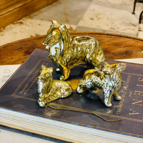 Trio of Belgian Shepherd Figures in Gold Foil