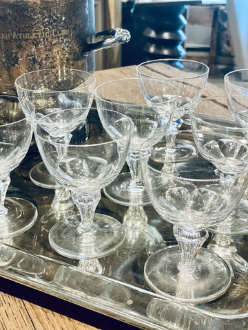 Antique French Petite Cut Crystal Faceted Glasses | Set of 9