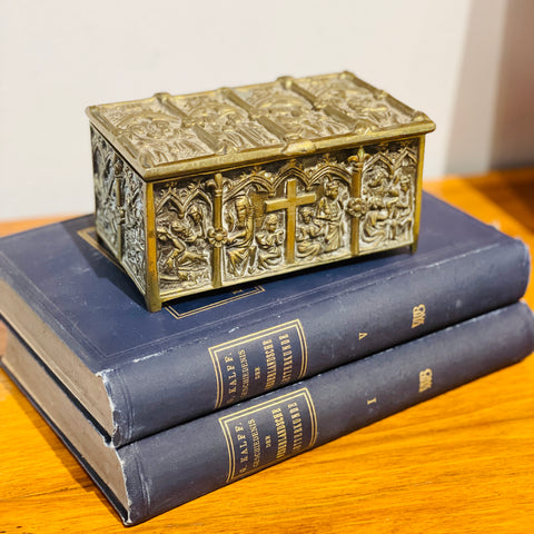 Antique Brass Reliquary Box with Stations of the Cross Decoration found in France